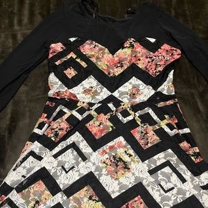 Material Girl floral dress with sheer sleeves